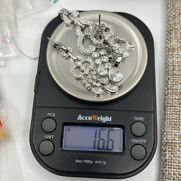 Vintage FACETS Sterling Silver Chandelier Earrings & Pendant Set w/ Pouches - Picture 9 of 11